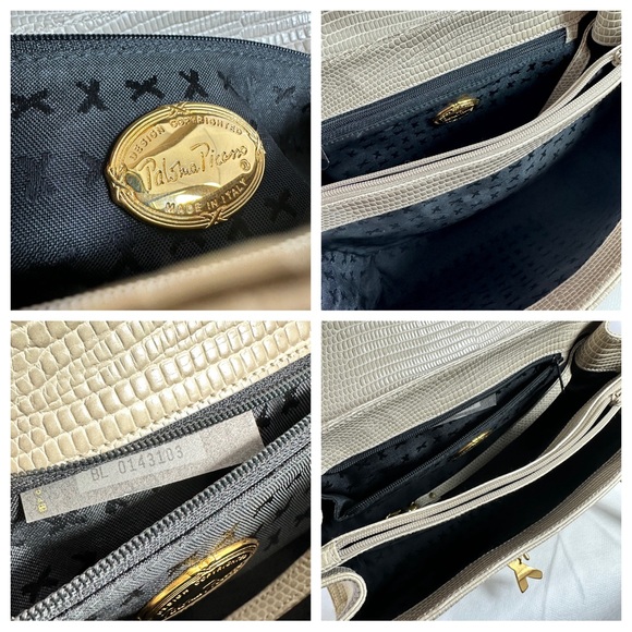 Vintage PALOMA PICASSO beige lizard leather embossed handbag purse X logo - Picture 15 of 16